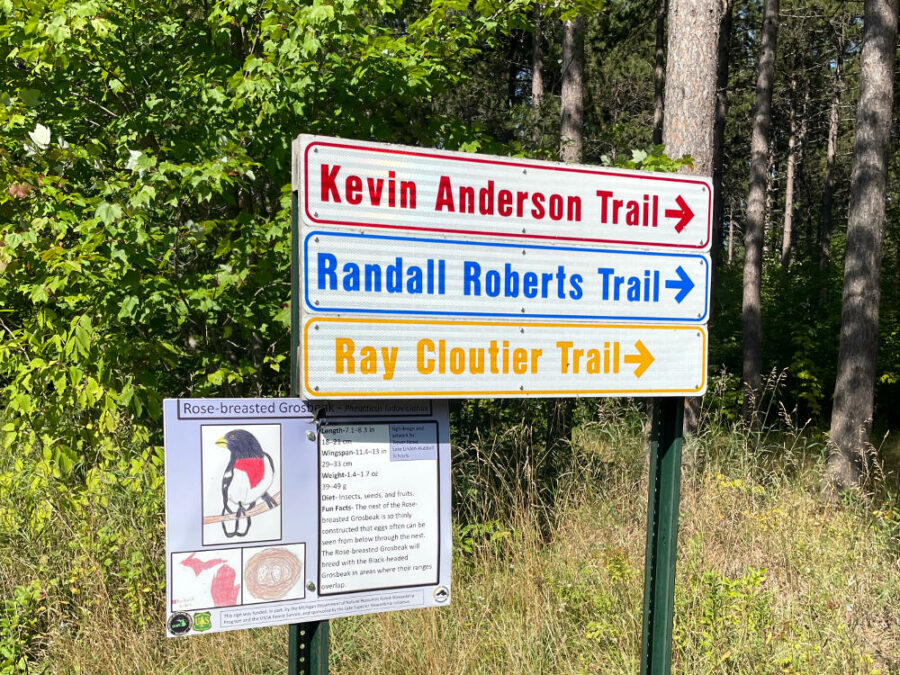 Trail signs in the Lake Linden-Hubbell School Forest